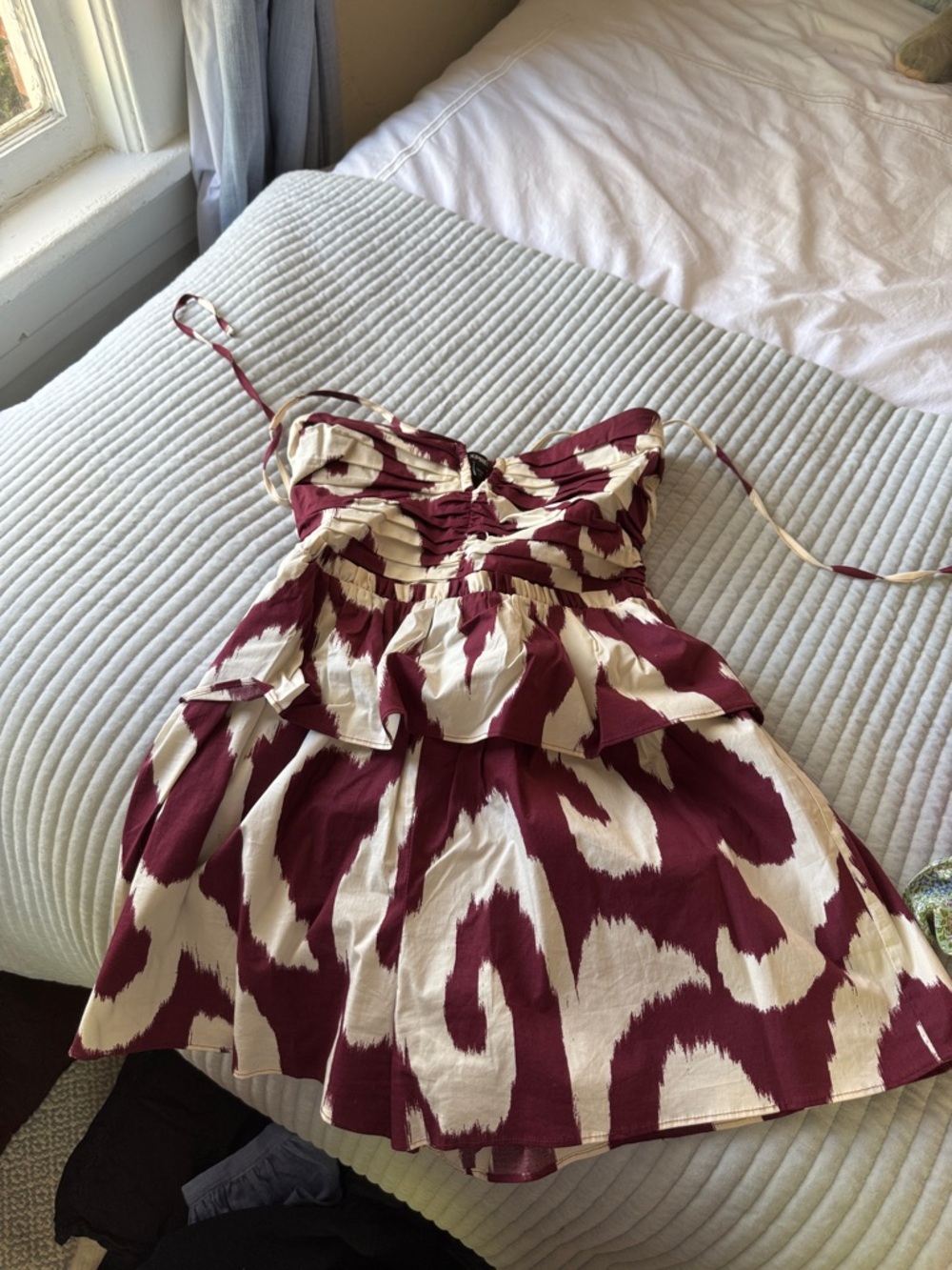 Strapless/Halter Burgundy and Cream romper